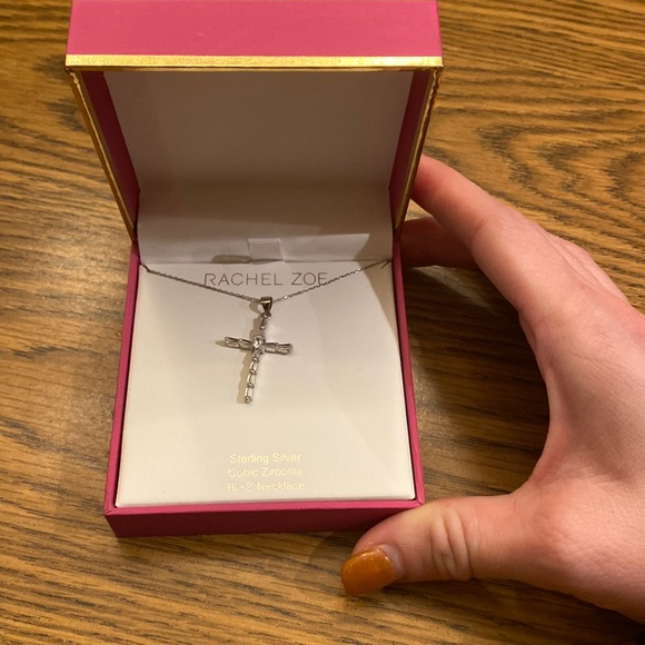 New in Box Rachel Zoe Cubic Cross necklace on sterling silver chain - Picture 1 of 4